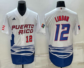 Mens Puerto Rico Baseball #23 Francisco Lindor Number White 2023 World Baseball Classic Stitched Jersey